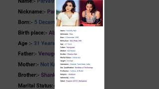 Beautiful Actress Parvathy Nair Biography