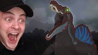 Tyrannosaurus Rex And Spinosaurus Vs Indominus Rex And Giganotosaurus Animation Reaction