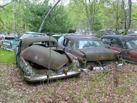 Abandoned cars in forgotten junkyard