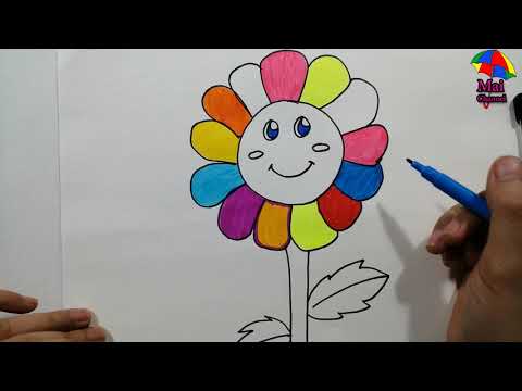 Vẽ Và Tô màu Bông Hoa Đang Mỉm cười - Flowers smile Drawing and Coloring For Kids