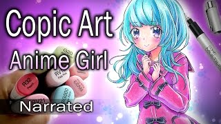 ~ Copic Art ~ Anime Girl DRAWING (Narrated)