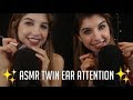 ASMR Twin Ear Attention ~ Binaural Brushing, Inaudible Whispers, Scratching, Mouth Sounds etc