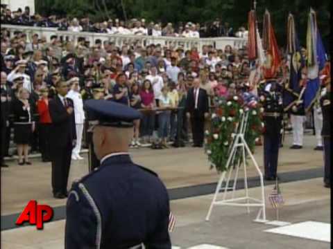 President Obama Lays A Wreath At Arlington National Cemetery