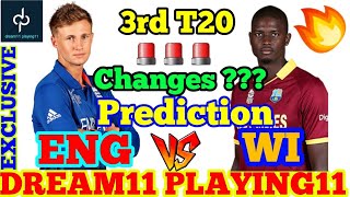 ENG vs WI 3rd T20 dream11 team Prediction | St kitts , england vs westindies 3rd T20 match dream11