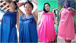 Pink Blue Satin Dress Nightie Hot Mom