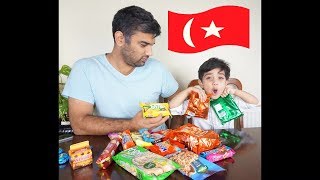 FUNNY 3 year old trys TURKISH Snacks with DAD. Funny Tasting Fails