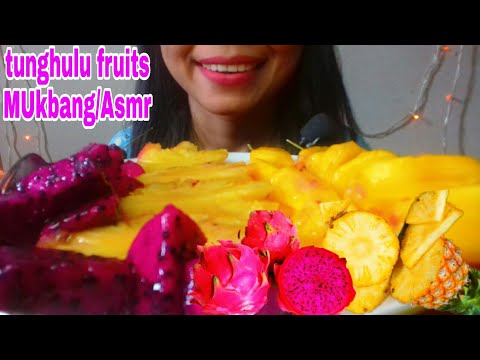 MUKBANG buah - buahan hasil panen sendiri || ASMR fruits || jackfruit || pineapple || dragon fruit