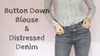Button Down & Distressed Denim | Casual Work Outfit