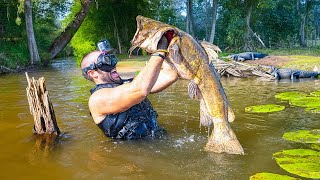 Noodlin For Monster Catfish With Hands Only Scary Catfish Hole