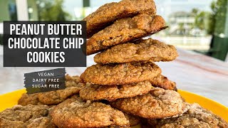 SALTED PEANUT BUTTER BANANA CHOCOLATE CHIP COOKIES | sugar free + dairy free + vegan + gluten free