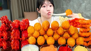 ASMR MUKBANG| 떡볶이 양념치킨 치즈볼 먹방 & 레시피 FRIED CHICKEN AND Tteokbokki EATING