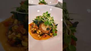 Pan Seared Scallops W Roasted Corn Salsa And Red Pepper Garlic Cream Sauce