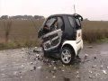 smart car crash. with 70 miles against a concrete wall