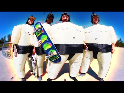 GIANT SUMO SUIT SKATEBOARD CHALLENGE!