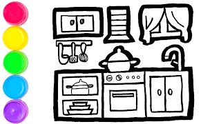 Draw Kitchen Set Step-By-Step Easy Drawing For Kids How To Draw Kitchen Set Easy Steps.