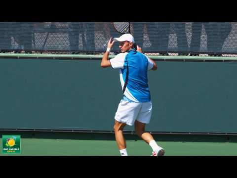 Nikolay ダビデンコ hitting forehands and backhands -- Indian Wells Pt． 12