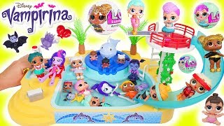 LOL Surprise Dolls Lil Sisters play at Playmobil Pool