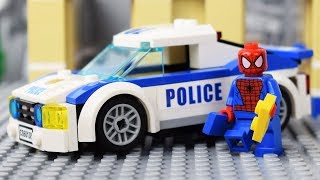 Lego Spiderman Brick Building Police Car Animation for Kids