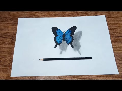 cara menggambar 3d kupu kupu - simple drawing tutorial