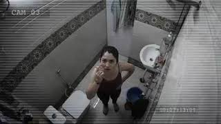 Girl caught camera in bathroom