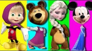 Wrong Heads Frozen Elsa Masha Bears Mickey Mouse Finger Family Song Kids Colours