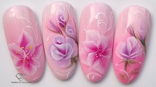 One Stroke Flowers Nail Art With Acrylic Paints.