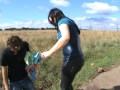 Mel takes a dip in a stream