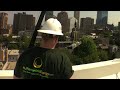 The view from a crane hook hoist delivering solar panels modules in Jersey CIty NJ The Madox
