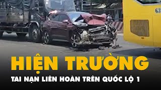 Hiện Trường Tai Nạn Liên Hoàn Trên Quốc Lộ 1 Ở Tp Hcm, Ô Tô 5 Chỗ Biến Dạng