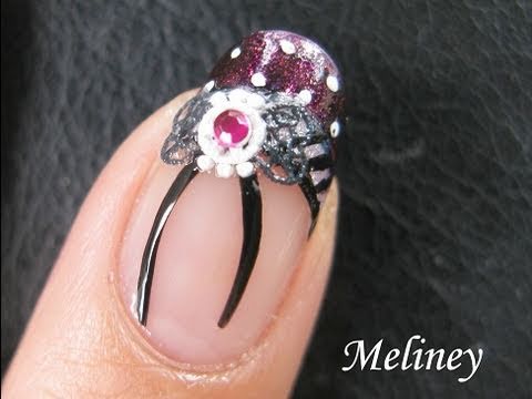 nail art tutorial gothic french tip bow floral nails design