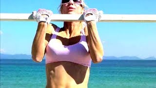 Girl does Chin Ups & Abs Workout