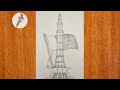 How to Draw Minar-e-Pakistan  with flag Step by Step || minar e pakistan drawing #viral #viralvideo