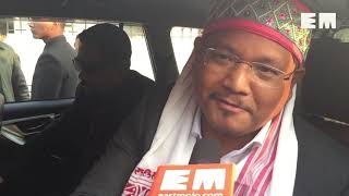 Meghalaya CM Conrad K Sangma gets a hero's welcome upon arrival from New Delhi in Guwahati