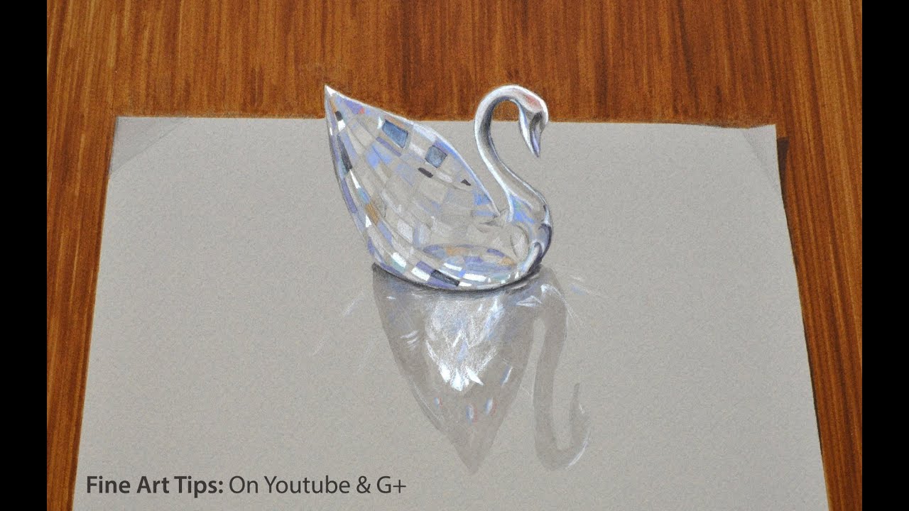 Drawing glass:How to Draw a 3D Swarovski Crystal Swan- Fine Art-Tips by ArtistLeonardo ...