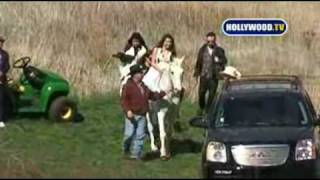 Miley Cyrus , Oops Slips On White Horse From Hollywood