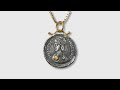 Roman Caesar Replica Coin Charm Pendant, 24kt Gold, Silver and 0.02ct Diamond