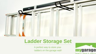 A perfect way to store your ladders on the garage wall!