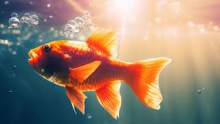 Ярко-Оранжевая Рыбка Плывёт К Сияющему Солнцу — Рыбка  Подмигивает, Улыбается И Машет Плавничком
