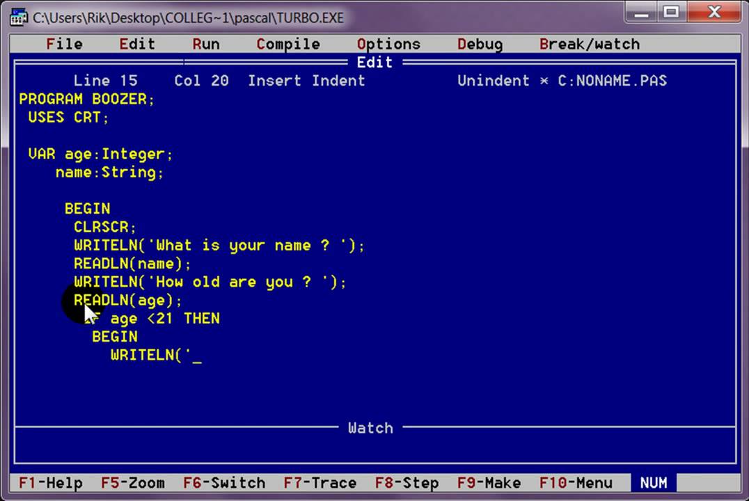 Turbo Pascal Sample Program
