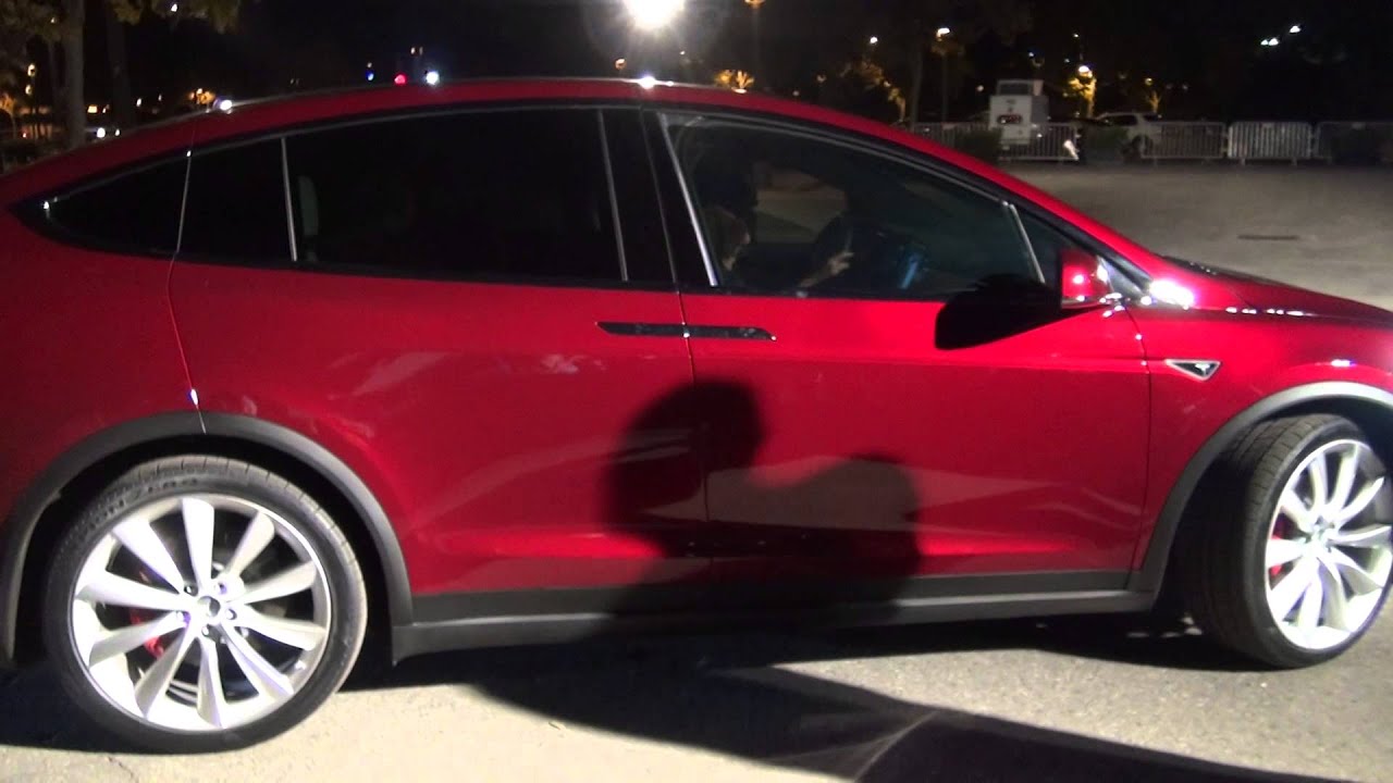 2016 Tesla Model X: Signature Red Driving Off at Night ...
