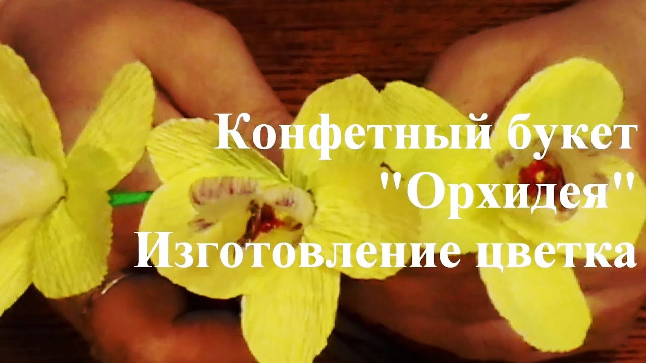 Цветы из гофрированной бумаги своими руками с конфетами орхидея Цветы из гофрированной бумаги своими руками с конфетами орхидея