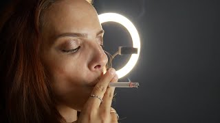 Jasmin Smoking Multiple Drags, Pumps & Deep Inhales Smoking Closeup