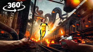 360° Train Yard Flood 2 - Survive Train Crash With Girlfriend And Kraken Horror  Vr 360 Video 4K