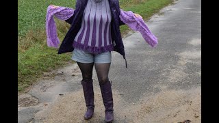 Tenue Du Jour Ensemble Violet Pull Short En Cuir Et Bottes Orties