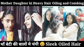 Mother Daughter Heavy Hair Oiling By Women Hair Oiling Head Mage Champi Oiled Hair Comb