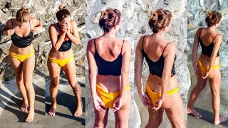 Emma Watson Bikini Black and Yellow On The Beach In Italy Positano