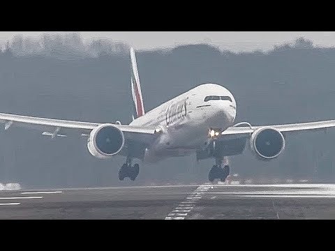 Crosswind Landings during a storm at Düsseldorf on an icy runway...