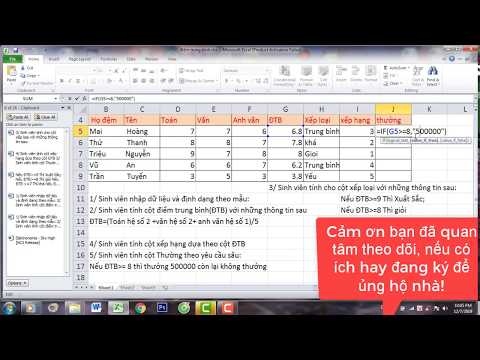 Tính điểm trung bình và xếp loại học sinh trong excel