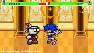 Cuphead Vs Sonic Exe Sprite Battle With Healthbars Old Healthbars