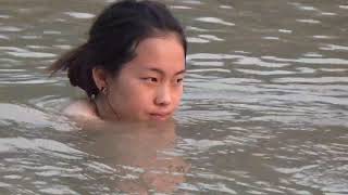 Asian Hill Tribe Take Bath At The River Hmong Luang Prabang Da Dej 10March2019